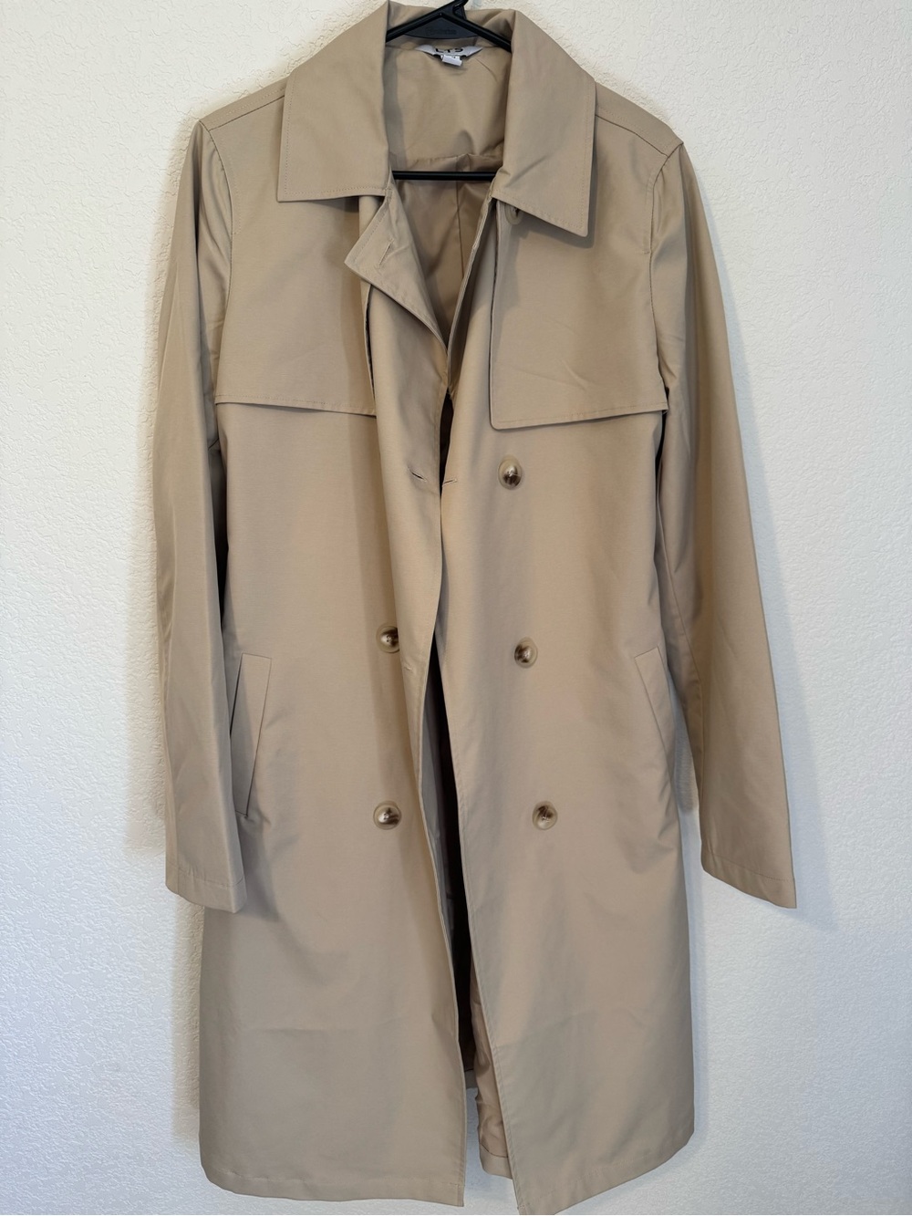 LTS Tan Trench Coat Size 10 Classic Double Breasted Long Jacket Minimalist